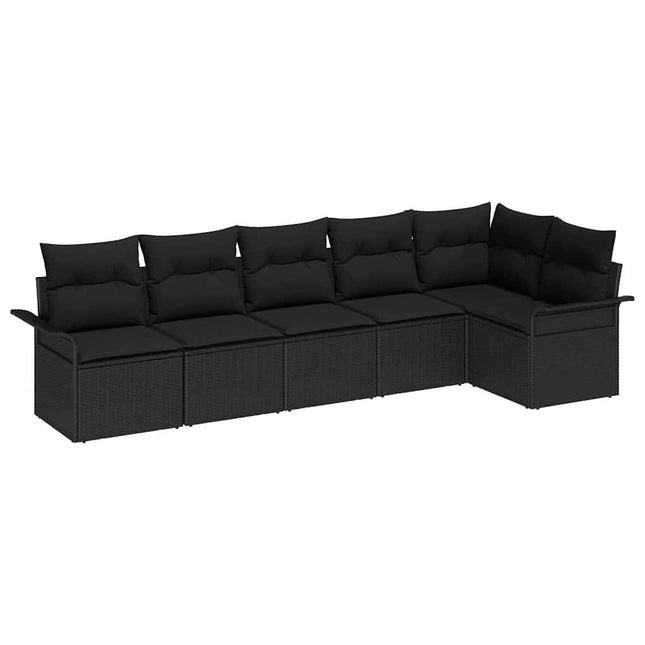 Havesofa Sæt med pude med opbevaring 6 pcs Sort Poly rattan
