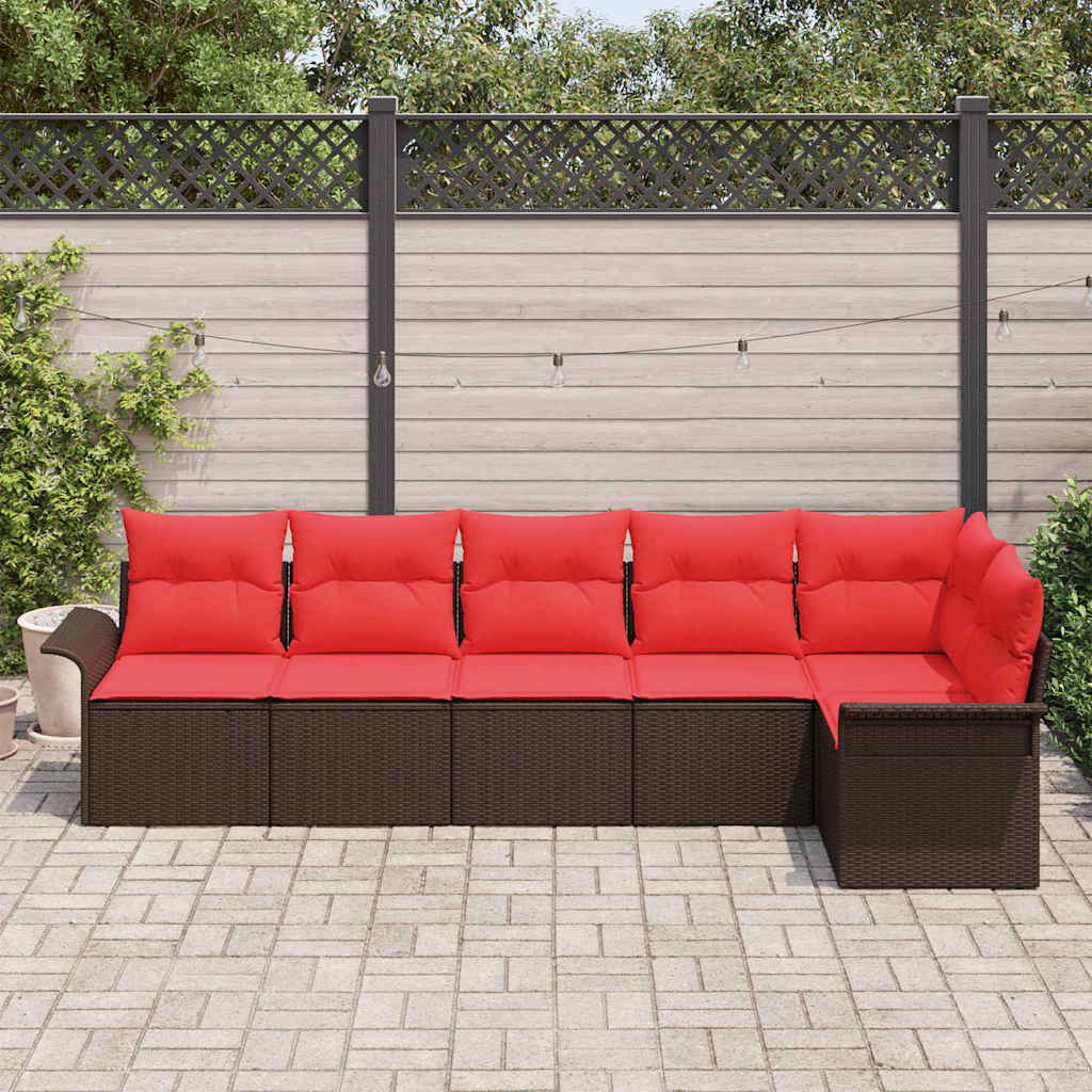 Havesofa Sæt med opbevaring 6 pcs Brun polyrattan
