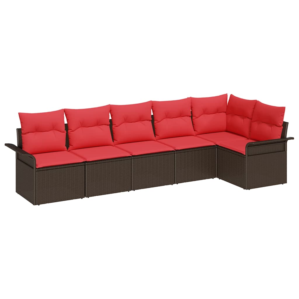 Havesofa Sæt med opbevaring 6 pcs Brun polyrattan