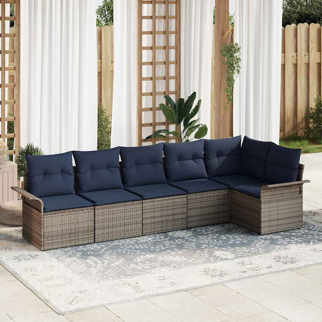 Havesofa Sæt med opbevaring 6 pcs Grå polyrattan