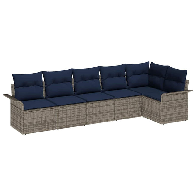 Havesofa Sæt med opbevaring 6 pcs Grå polyrattan