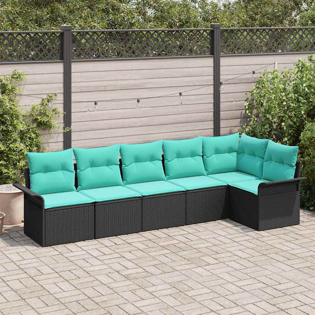 Havesofa Sæt med opbevaring 6 pcs Sort polyrattan