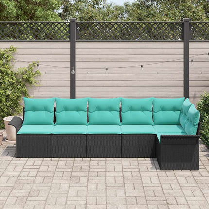 Havesofa Sæt med opbevaring 6 pcs Sort polyrattan