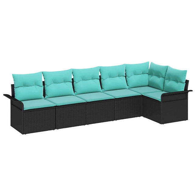 Havesofa Sæt med opbevaring 6 pcs Sort polyrattan
