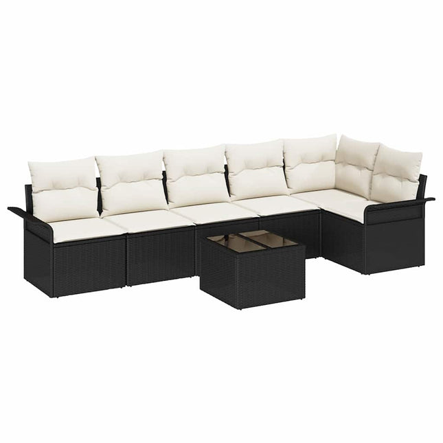 Havesofa Sæt med pude med opbevaring 7 pcs Sort Poly rattan