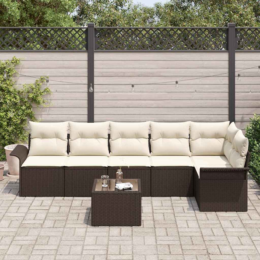 Havesofa Sæt med pude med opbevaring 7 pcs Brun Poly rattan