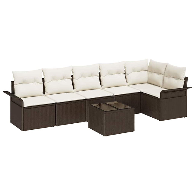 Havesofa Sæt med pude med opbevaring 7 pcs Brun Poly rattan