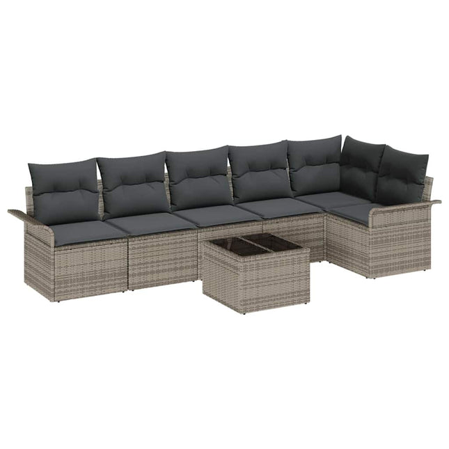 Havesofa Sæt med pude med opbevaring 7 pcs Grå Poly rattan