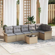 Havesofa Sæt med pude med opbevaring 7 pcs Beige Poly rattan