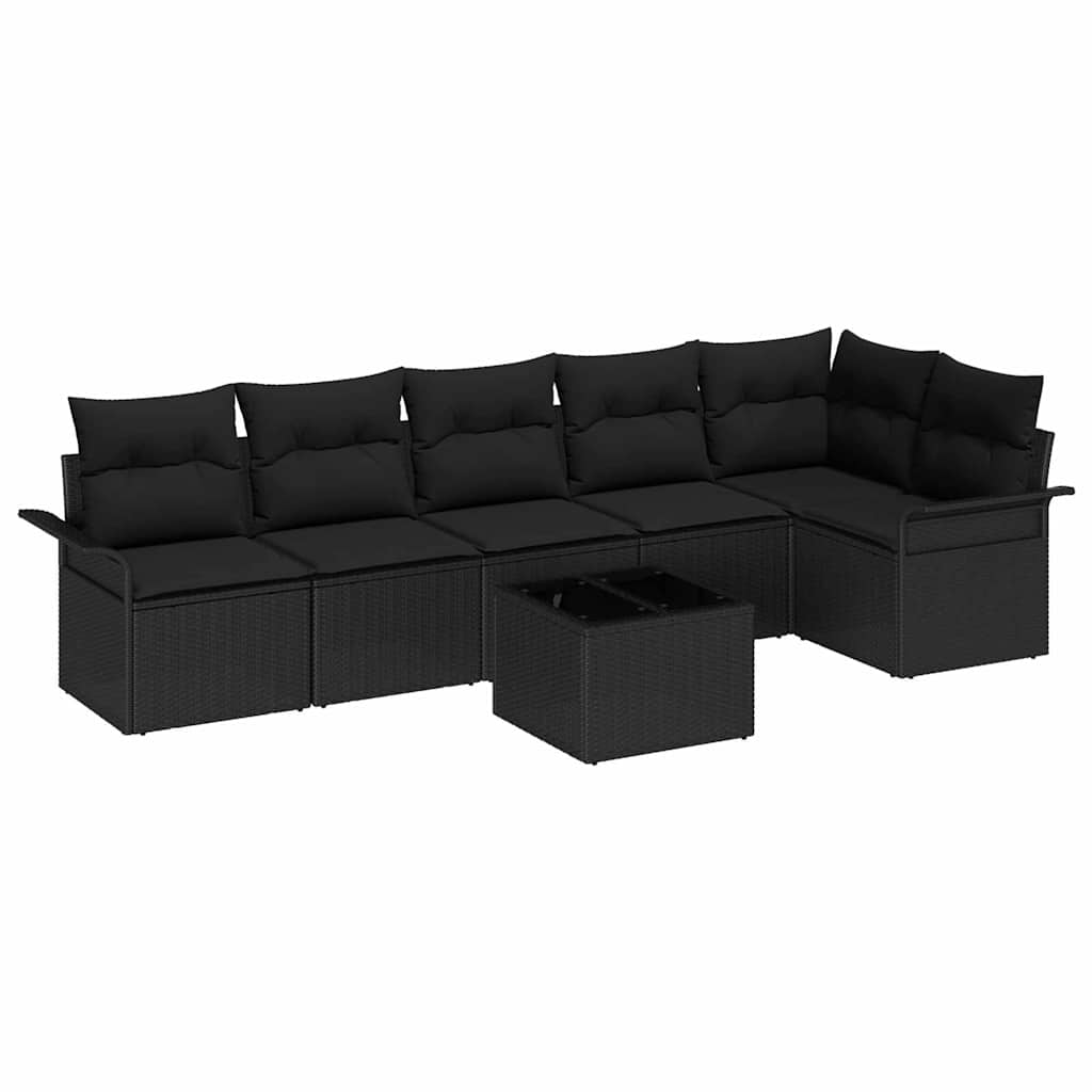 Havesofa Sæt med pude med opbevaring 7 pcs Sort Poly rattan