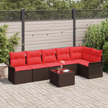 Havesofa Sæt med opbevaring 7 pcs Brun polyrattan