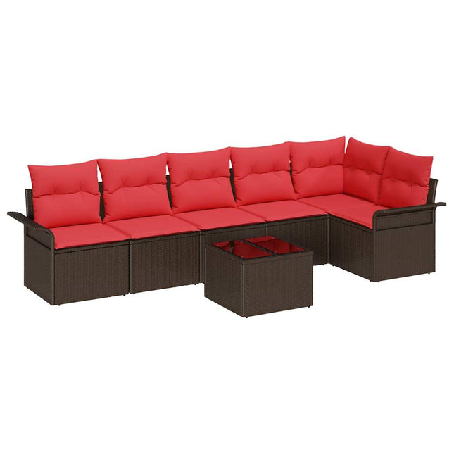 Havesofa Sæt med opbevaring 7 pcs Brun polyrattan