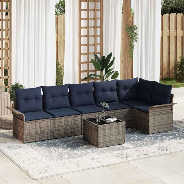 Havesofa Sæt med opbevaring 7 pcs Grå polyrattan