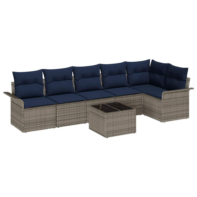 Havesofa Sæt med opbevaring 7 pcs Grå polyrattan