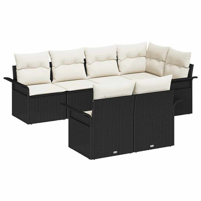 Havesofa Sæt med pude med opbevaring 7 pcs Sort Poly rattan