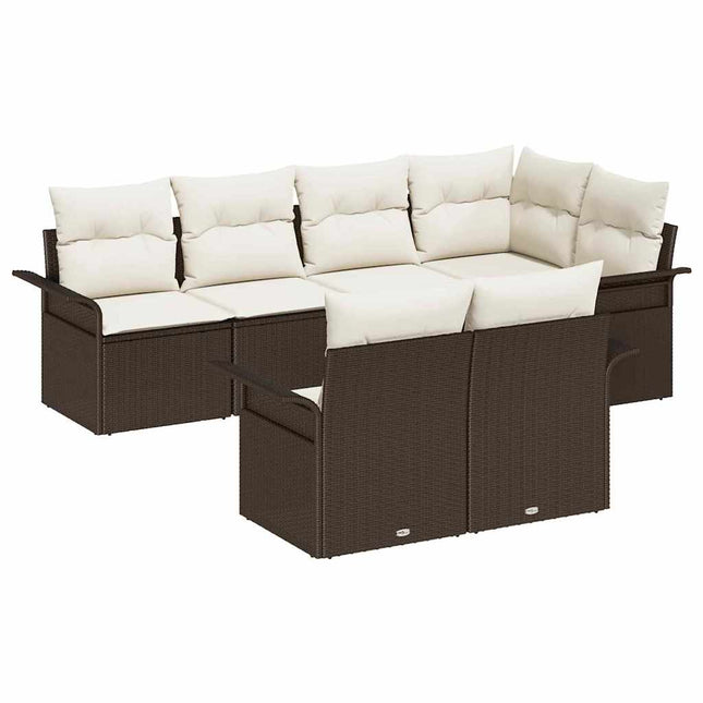 Havesofa Sæt med pude med opbevaring 7 pcs Brun Poly rattan