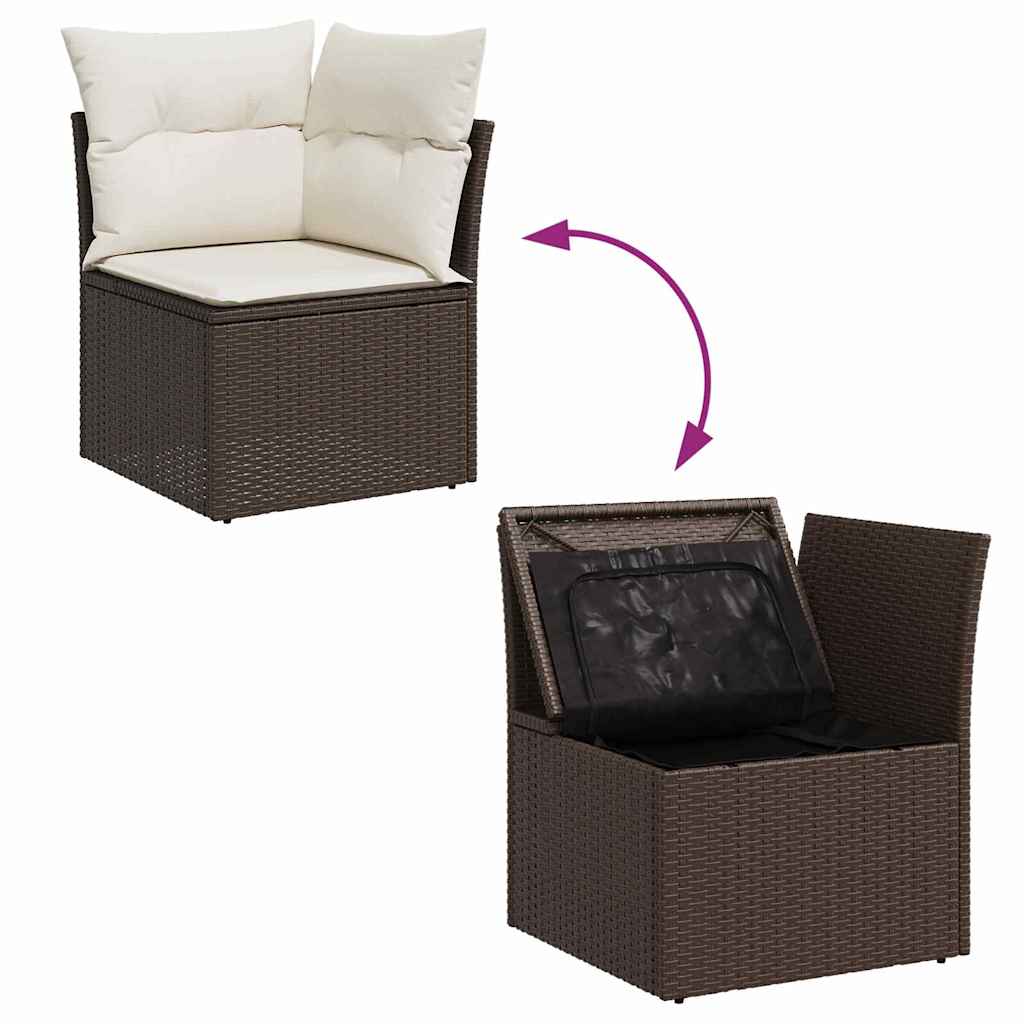 Havesofa Sæt med pude med opbevaring 7 pcs Brun Poly rattan