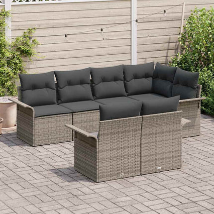 Havesofa Sæt 7 stk. Grå Poly rattan