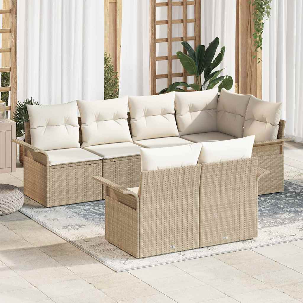 Havesofa Sæt med pude med opbevaring 7 pcs Beige Poly rattan