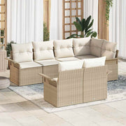 Havesofa Sæt med pude med opbevaring 7 pcs Beige Poly rattan