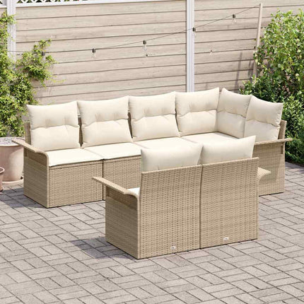 Havesofa Sæt 7 stk. Beige Poly rattan