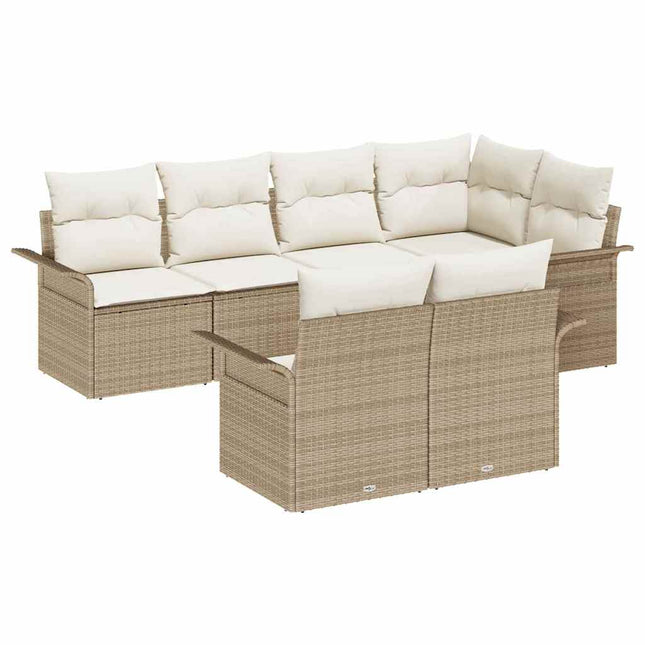 Havesofa Sæt med pude med opbevaring 7 pcs Beige Poly rattan