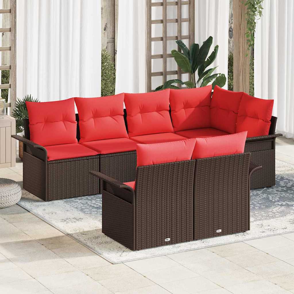 Havesofa Sæt med pude med opbevaring 7 pcs Brun Poly rattan