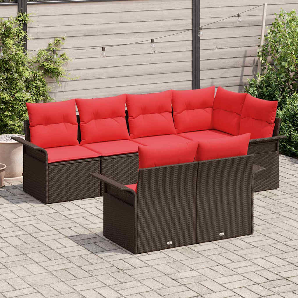 Havesofa Sæt med pude med opbevaring 7 pcs Brun Poly rattan
