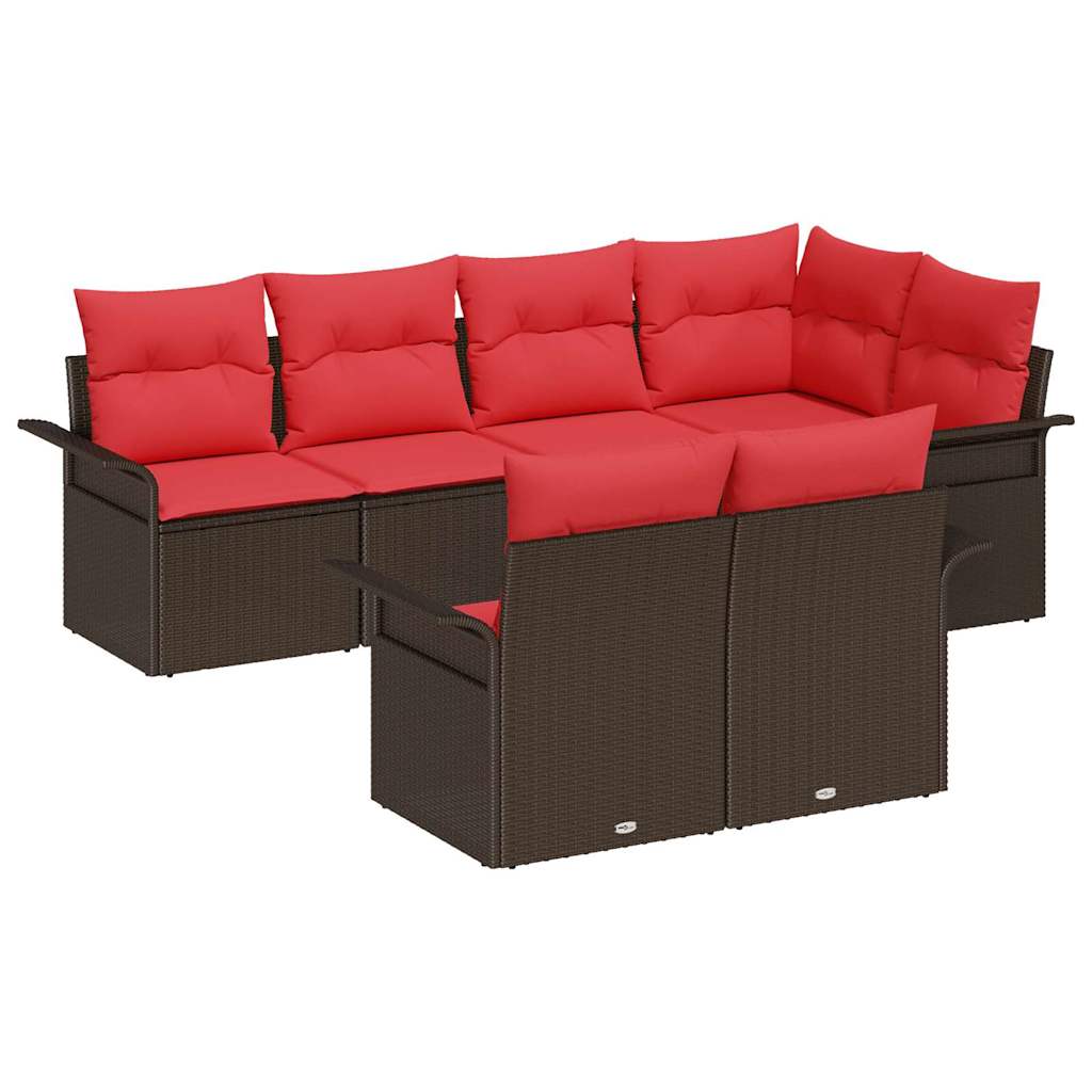 Havesofa Sæt med pude med opbevaring 7 pcs Brun Poly rattan