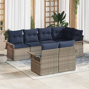 Havesofa Sæt med pude med opbevaring 7 pcs Grå Poly rattan