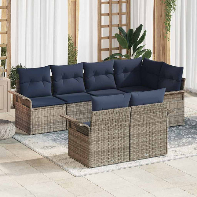 Havesofa Sæt med pude med opbevaring 7 pcs Grå Poly rattan