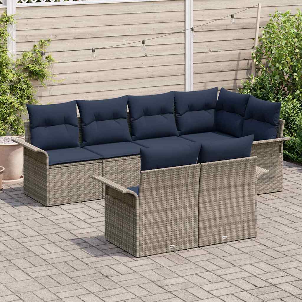 Havesofa Sæt med pude med opbevaring 7 pcs Grå Poly rattan