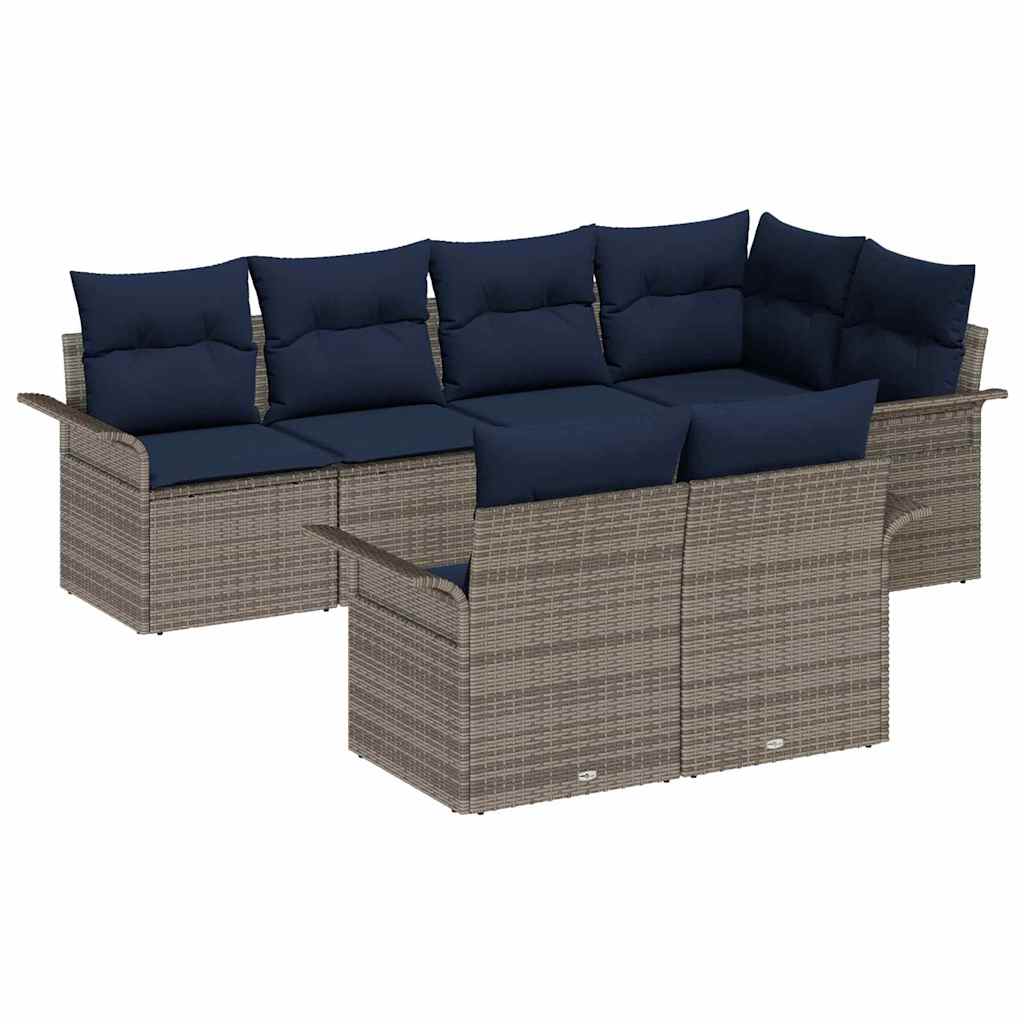 Havesofa Sæt med pude med opbevaring 7 pcs Grå Poly rattan