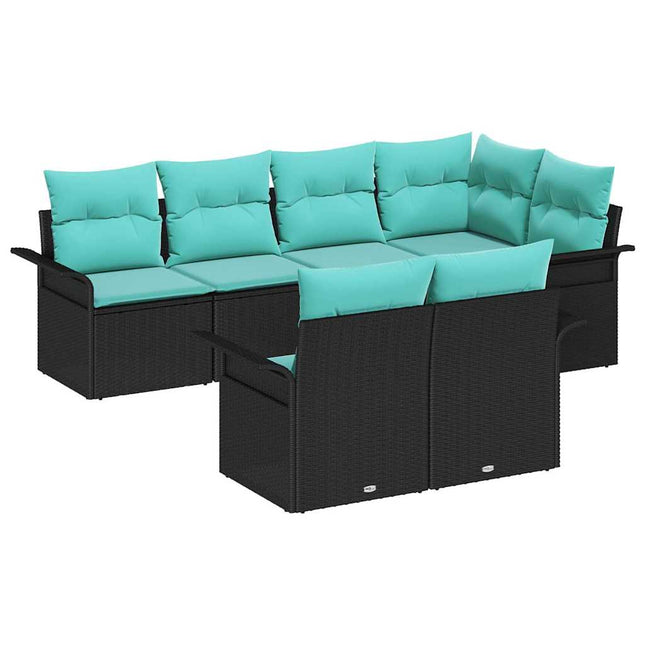Havesofa Sæt med pude med opbevaring 7 pcs Sort Poly rattan