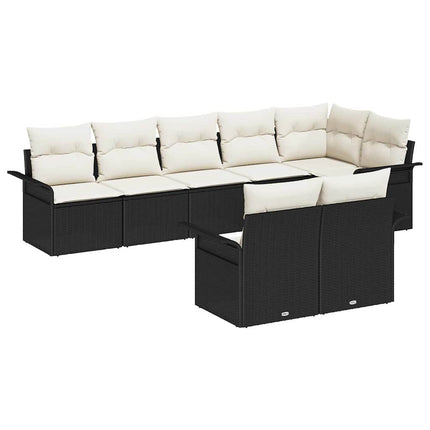 Havesofa Sæt med opbevaring 8 pcs Sort polyrattan