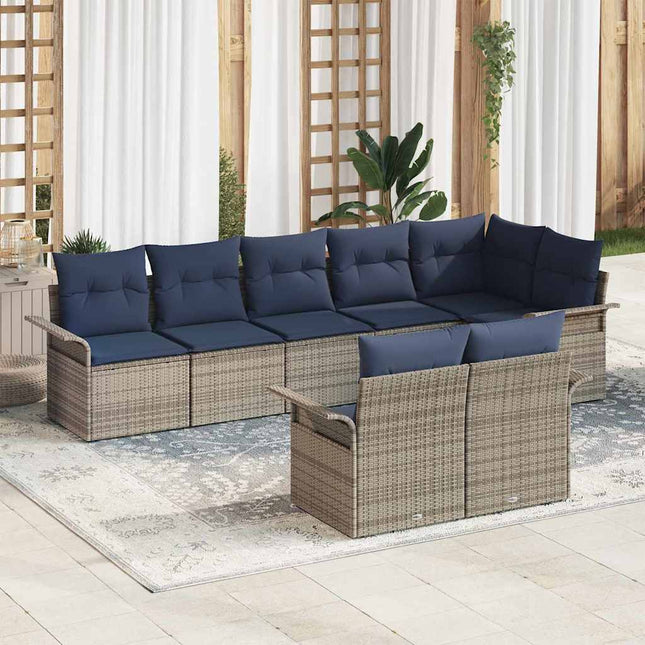 Havesofa Sæt med opbevaring 8 pcs Grå polyrattan