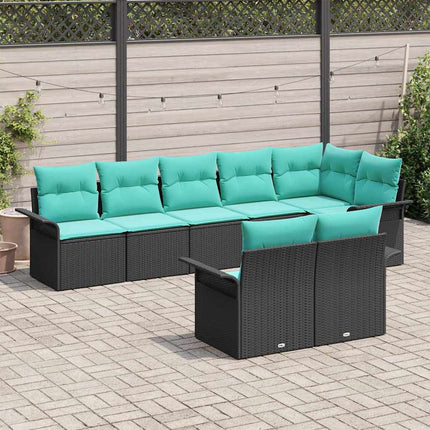 Havesofa Sæt med opbevaring 8 pcs Sort polyrattan