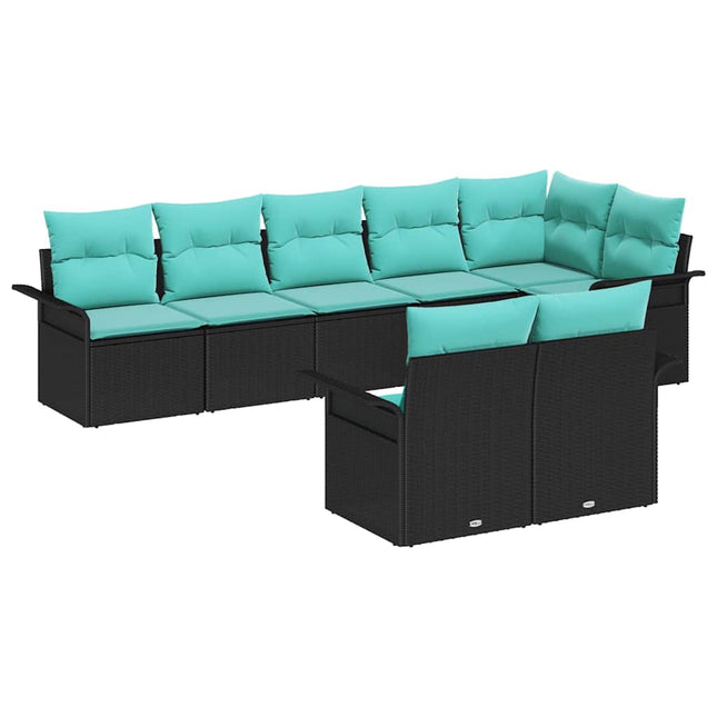 Havesofa Sæt med opbevaring 8 pcs Sort polyrattan