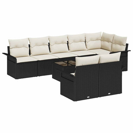 Havesofa Sæt med opbevaring 9 pcs Sort polyrattan
