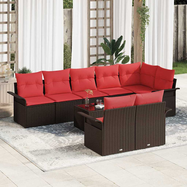 Havesofa Sæt med opbevaring 9 pcs Brun polyrattan