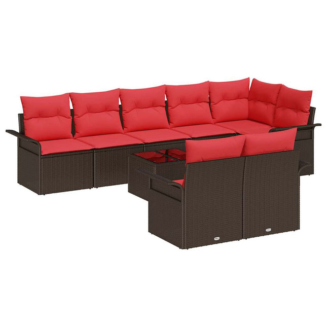 Havesofa Sæt med opbevaring 9 pcs Brun polyrattan