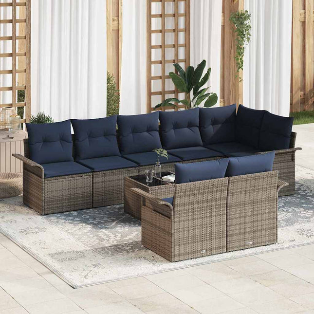 Havesofa Sæt med opbevaring 9 pcs Grå polyrattan