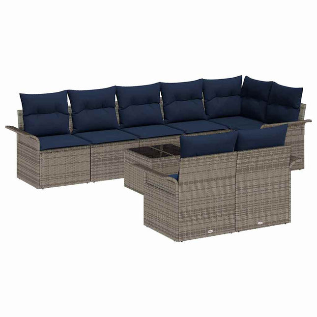 Havesofa Sæt med opbevaring 9 pcs Grå polyrattan