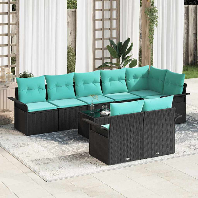 Havesofa Sæt med opbevaring 9 pcs Sort polyrattan