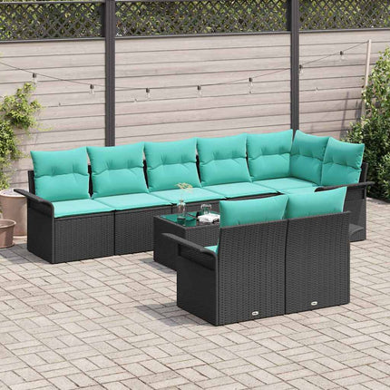 Havesofa Sæt med opbevaring 9 pcs Sort polyrattan