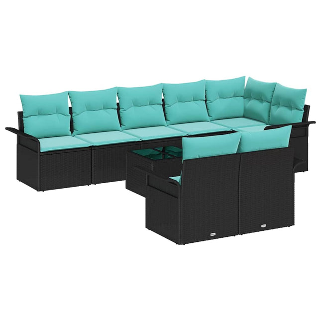 Havesofa Sæt med opbevaring 9 pcs Sort polyrattan