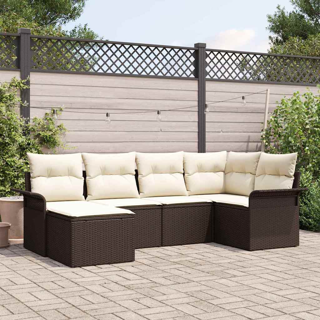 Havesofa Sæt med pude med opbevaring 6 pcs Brun Poly rattan