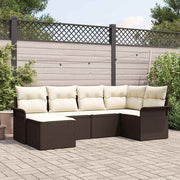 Havesofa Sæt med pude med opbevaring 6 pcs Brun Poly rattan