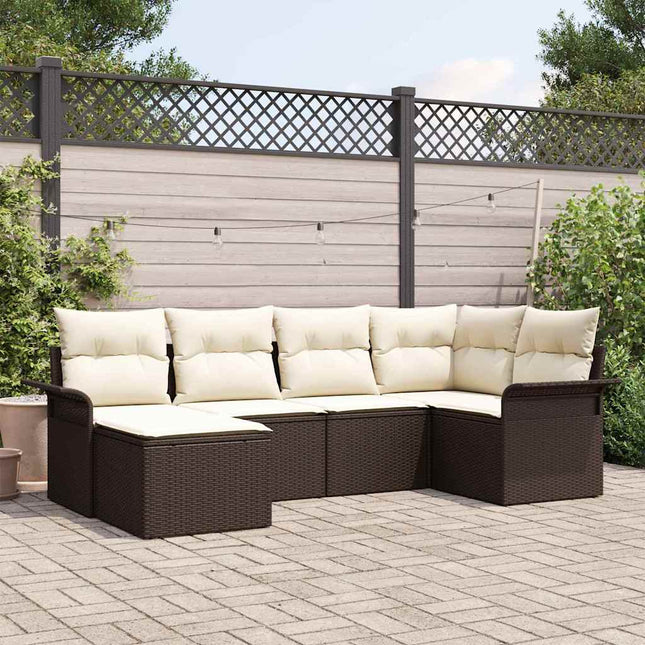 Havesofa Sæt med pude med opbevaring 6 pcs Brun Poly rattan