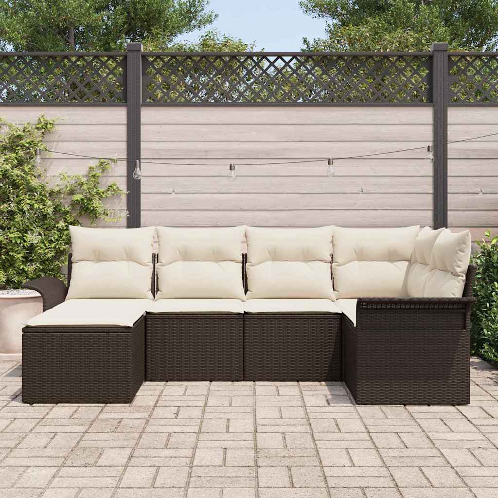 Havesofa Sæt med pude med opbevaring 6 pcs Brun Poly rattan